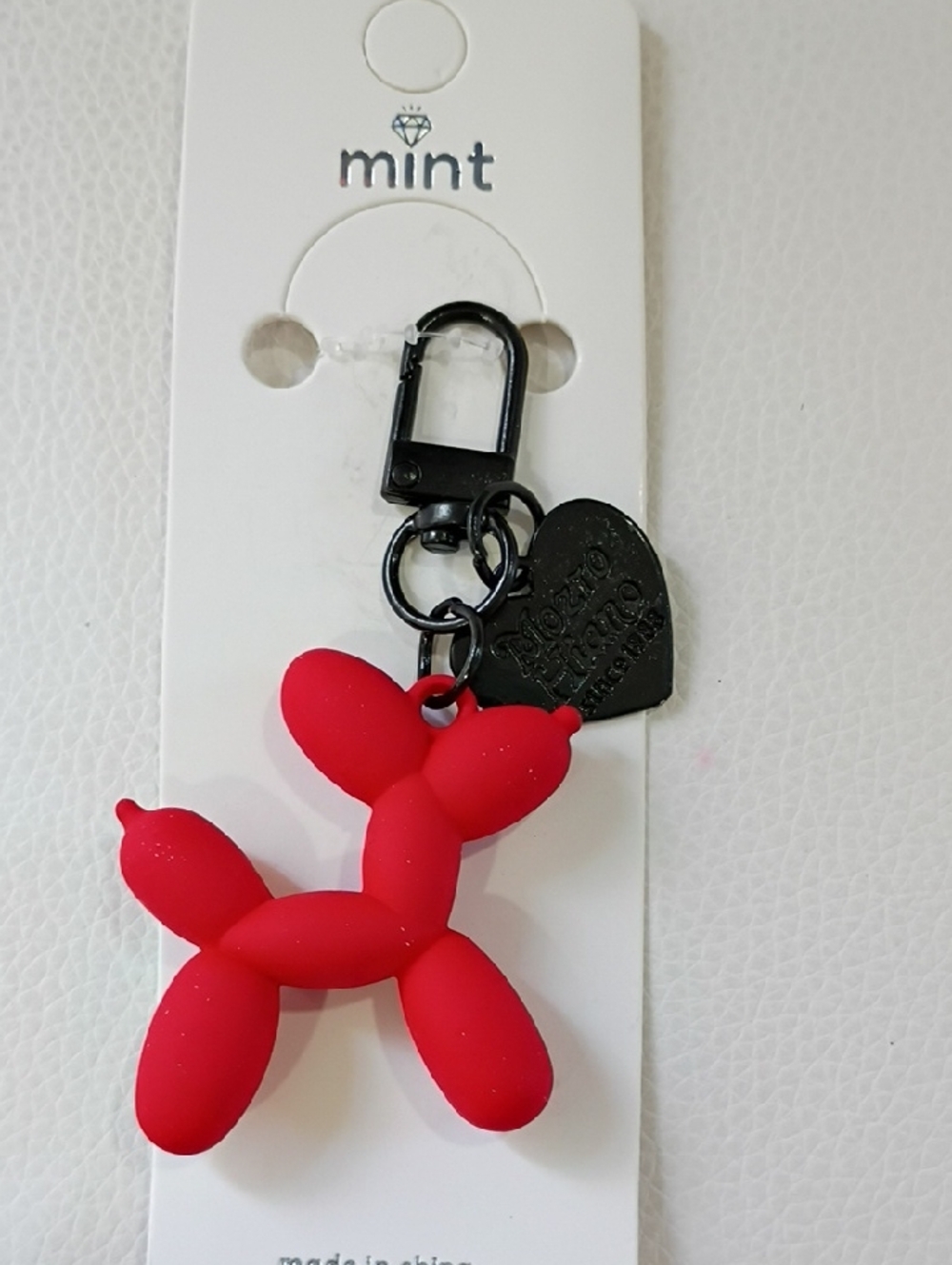 Mint Red Balloon Dog Keychain Charm with Black Clip